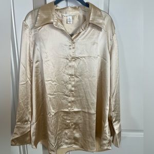 New with Tags! Gold Button Up Silk Shirt